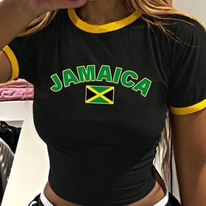 Jamaica Themed Black and Yellow Crop Top
